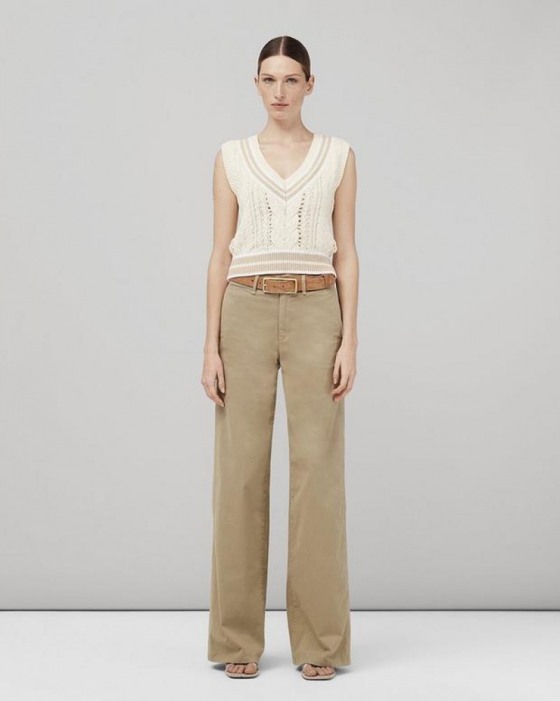 Women's Rag & Bone Sofie Wide Leg Cotton Chino Relaxed Fit Pants Khaki | 376OEFAMC