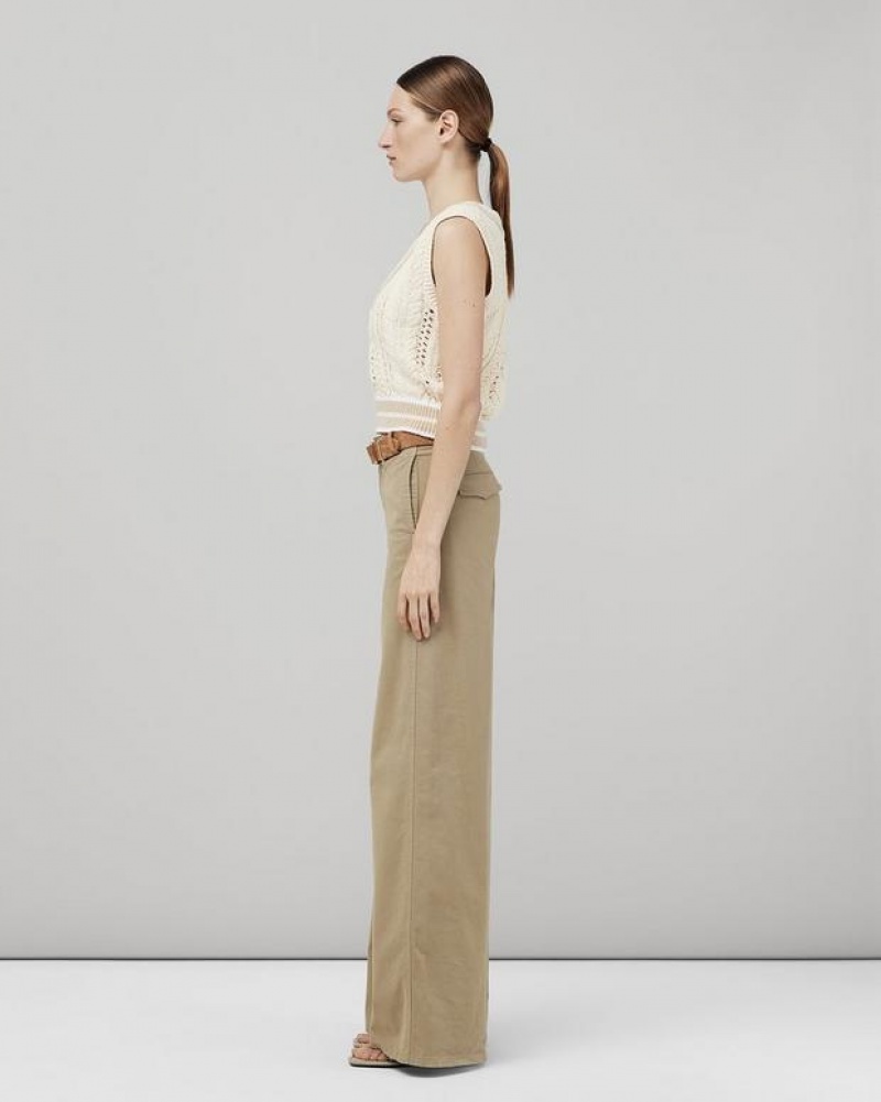 Women's Rag & Bone Sofie Wide Leg Cotton Chino Relaxed Fit Pants Khaki | 376OEFAMC