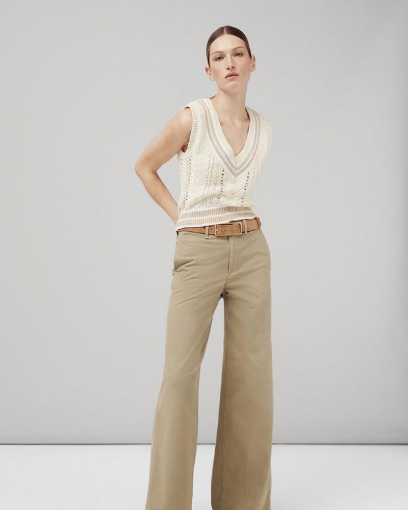 Women's Rag & Bone Sofie Wide Leg Cotton Chino Relaxed Fit Pants Khaki | 376OEFAMC