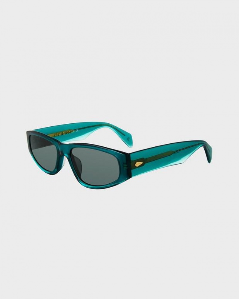 Women\'s Rag & Bone Soren Oval Sunglasses Turquoise | 379ZYENGQ