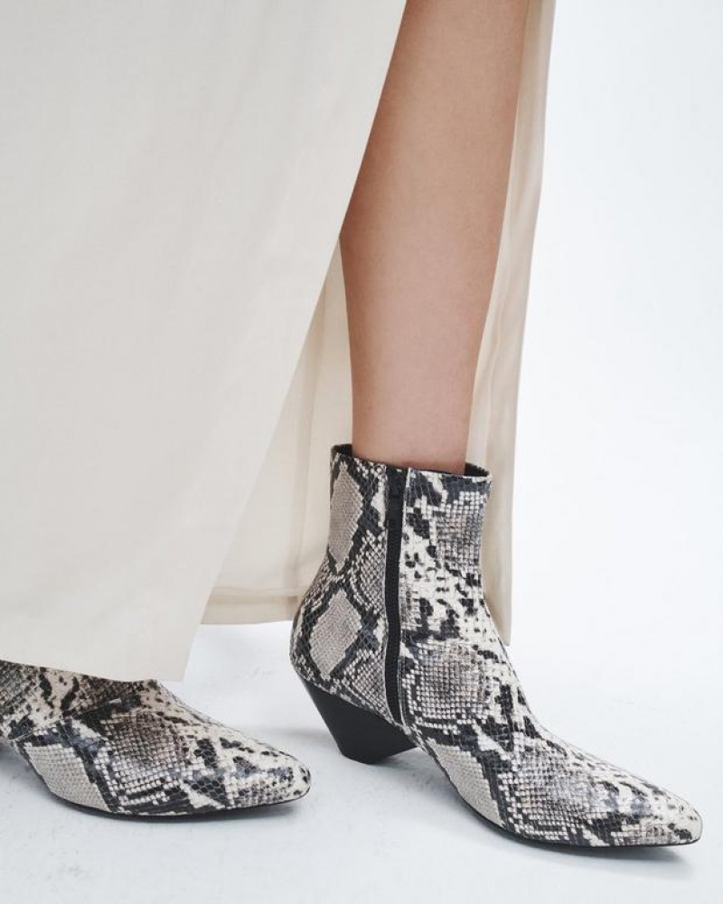 Women's Rag & Bone Spire - Snake Printed Leather Heeled Ankle Boots White Snake | 457BGZRDH