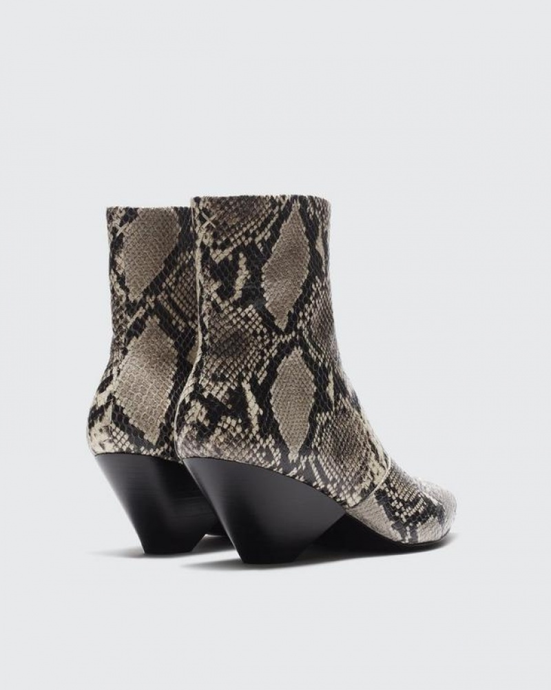 Women's Rag & Bone Spire - Snake Printed Leather Heeled Ankle Boots White Snake | 457BGZRDH