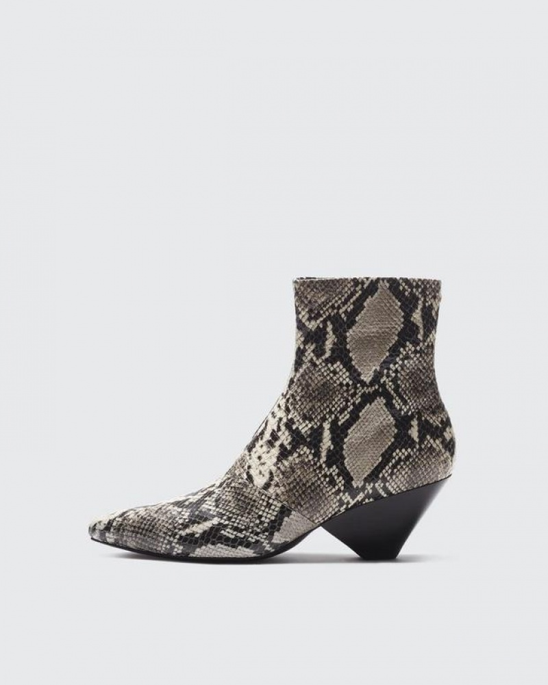 Women\'s Rag & Bone Spire - Snake Printed Leather Heeled Ankle Boots White Snake | 457BGZRDH