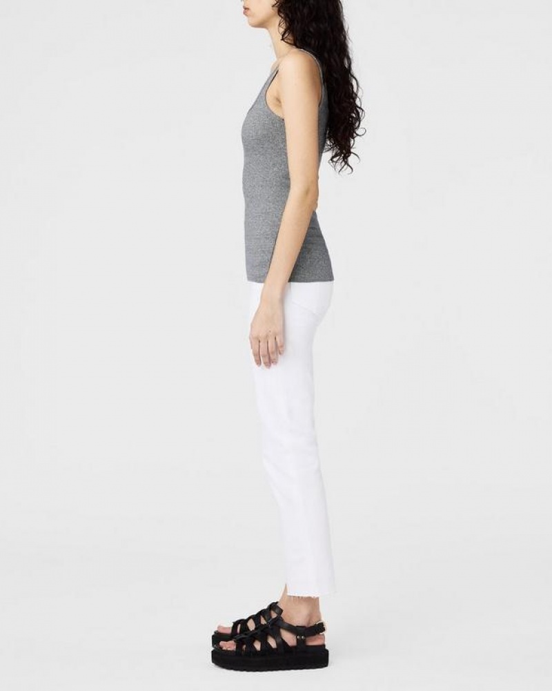 Women's Rag & Bone The Essential Rib Scoopneck Tank Pima Cotton Tank T-Shirt Grey | 423SKPGUD