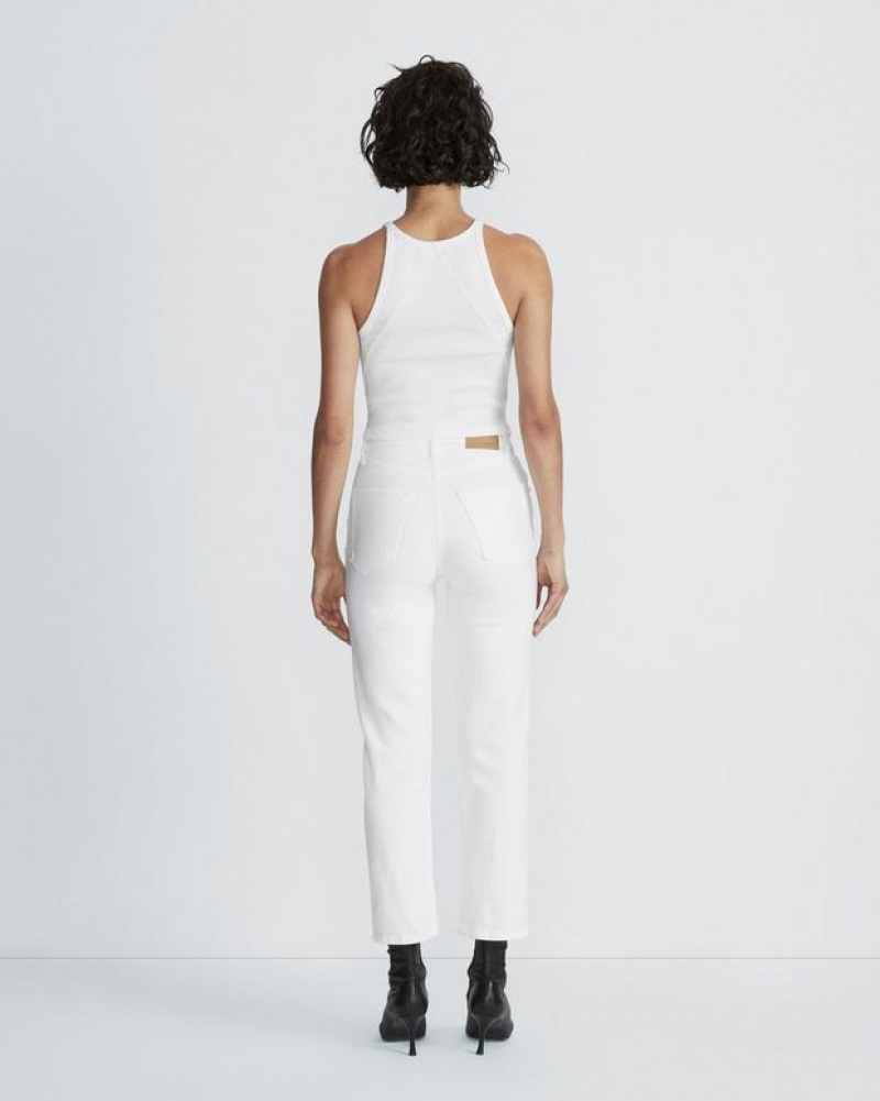 Women's Rag & Bone The Essential Rib String Tank Rib Cotton T-Shirt White | 471EYQJIB