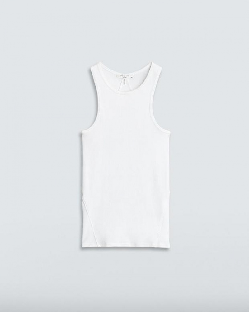 Women's Rag & Bone The Essential Rib Tank Rib Cotton T-Shirt White | 142RAUHMJ