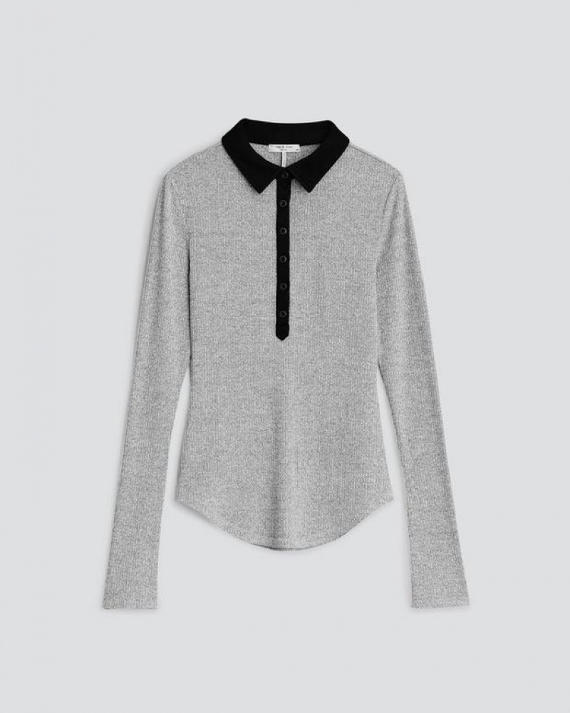 Women's Rag & Bone The Knit Colorblock Rib Cotton Tops Grey | 431AOUEQY