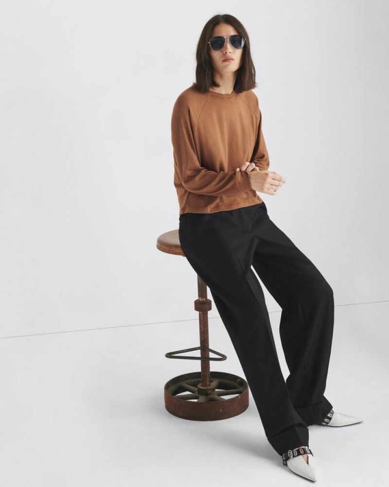 Women's Rag & Bone The Knit Crew Pullover Classic Fit T-Shirt Brown | 153YWLMAH