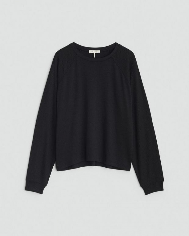 Women's Rag & Bone The Knit Crew Pullover Classic Fit T-Shirt Black | 749CPSEAU