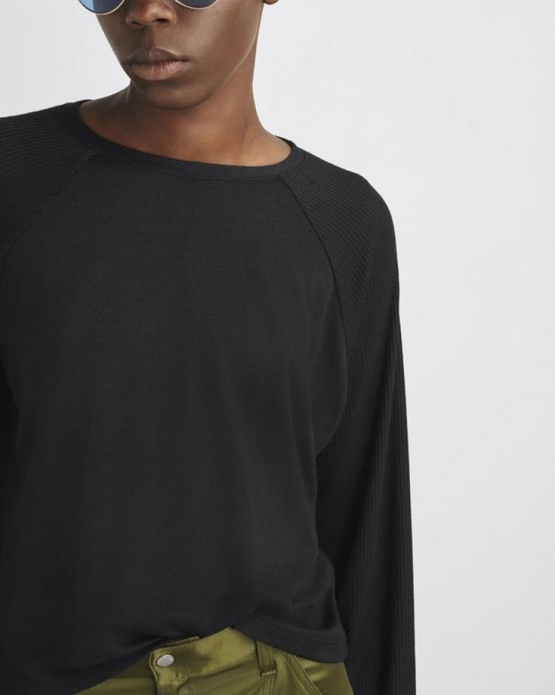 Women's Rag & Bone The Knit Crew Pullover Classic Fit T-Shirt Black | 749CPSEAU