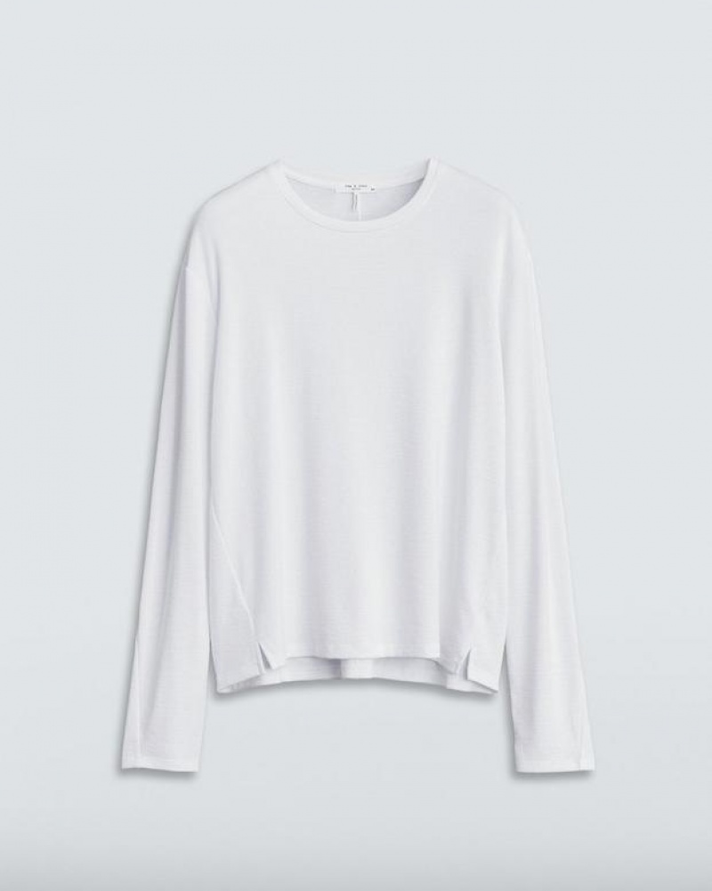 Women's Rag & Bone The Knit Long Sleeve Tee Jersey T-Shirt White | 625OLCPHY