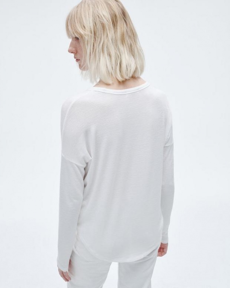 Women's Rag & Bone The Knit Long Sleeve Tee Jersey T-Shirt White | 625OLCPHY