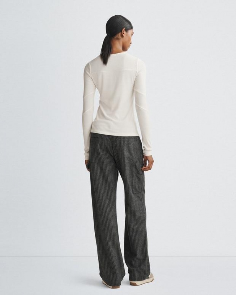 Women's Rag & Bone The Knit Rib Paneled Crew Slim Fit T-Shirt White | 185LSXYQA