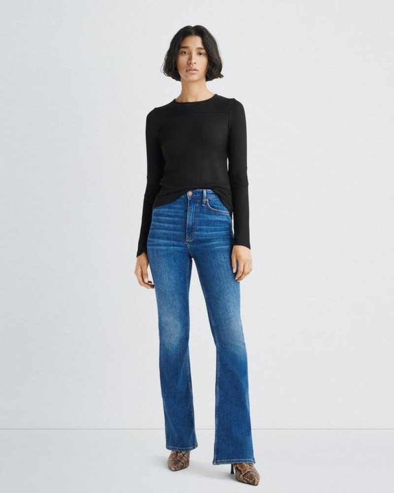 Women's Rag & Bone The Knit Rib Paneled Crew Slim Fit T-Shirt Black | 564LUWKYH