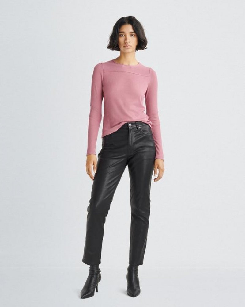 Women's Rag & Bone The Knit Rib Paneled Crew Slim Fit T-Shirt Rose | 184FYJHTG