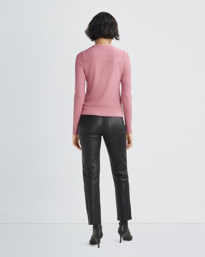 Women's Rag & Bone The Knit Rib Paneled Crew Slim Fit T-Shirt Rose | 184FYJHTG