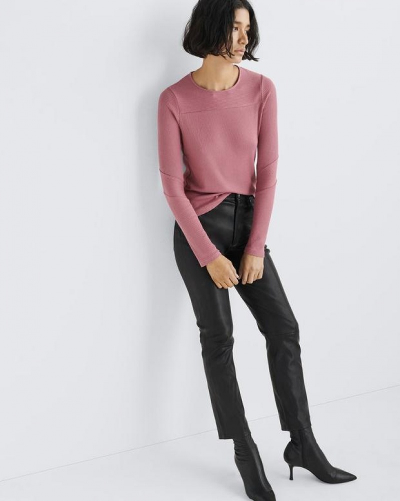 Women's Rag & Bone The Knit Rib Paneled Crew Slim Fit T-Shirt Rose | 184FYJHTG