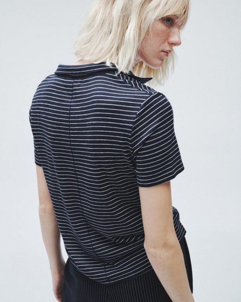 Women's Rag & Bone The Knit Striped Pima Cotton T-Shirt Navy Stripes | 516UBPFWO