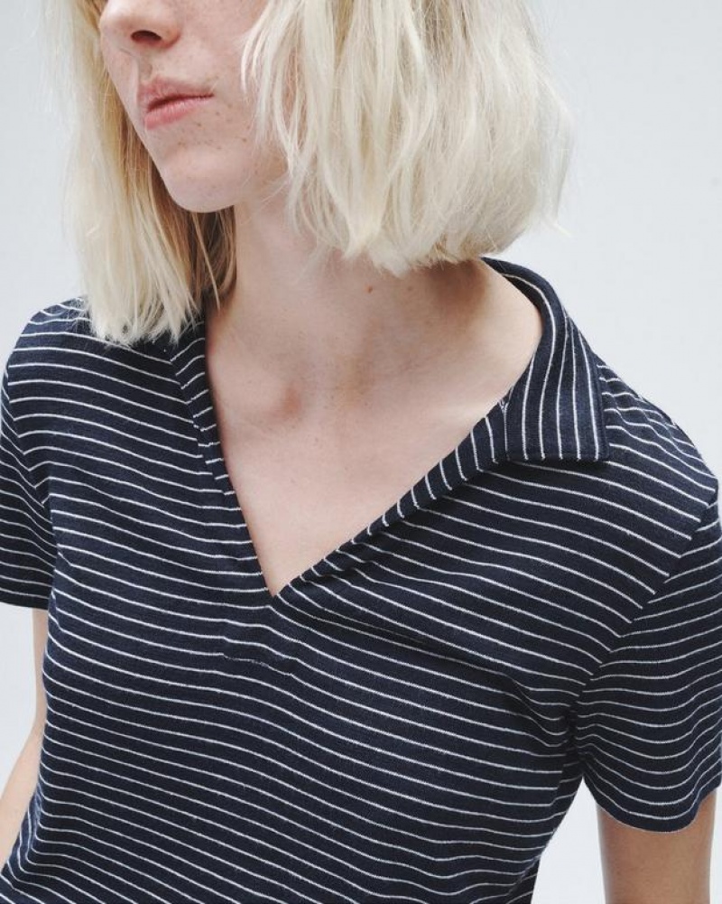 Women's Rag & Bone The Knit Striped Pima Cotton T-Shirt Navy Stripes | 516UBPFWO