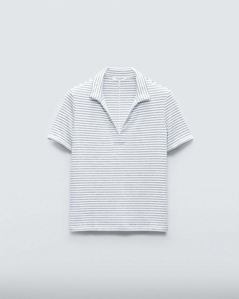 Women's Rag & Bone The Knit Striped Pima Cotton T-Shirt White Stripes | 704ZHCPIE