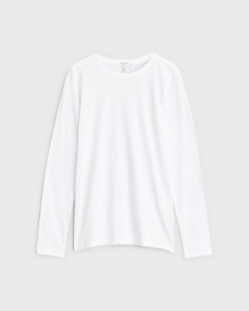 Women's Rag & Bone The Slub Long Sleeve Slim Fit T-Shirt White | 587GWUKEQ