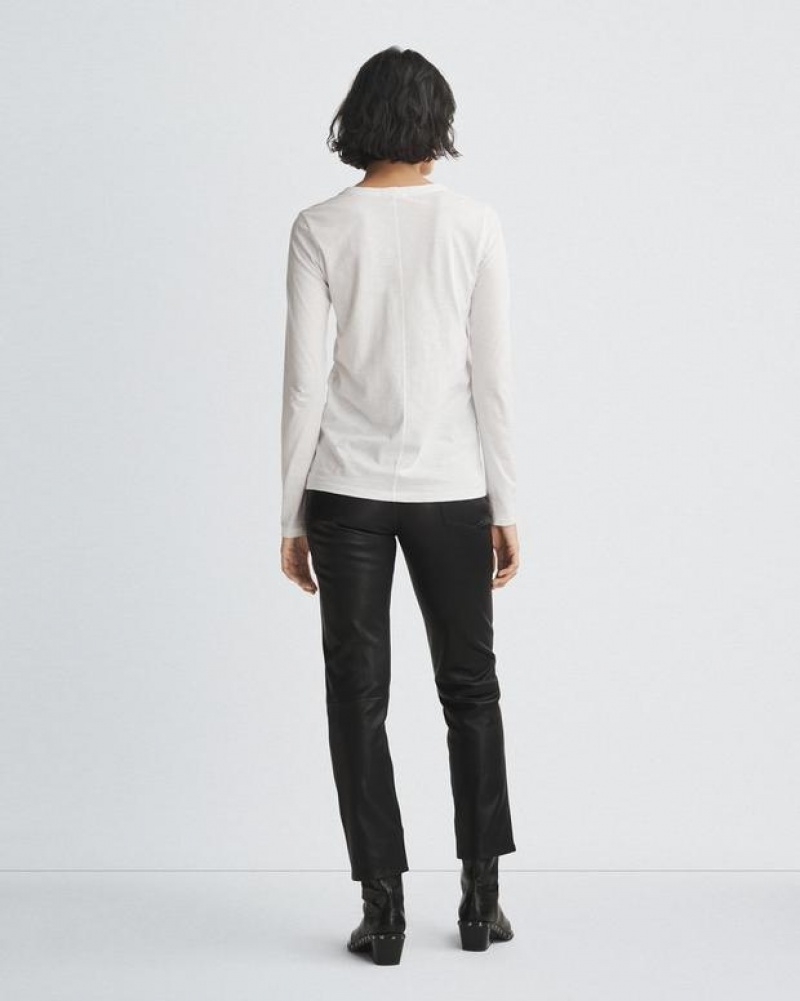 Women's Rag & Bone The Slub Long Sleeve Slim Fit T-Shirt White | 587GWUKEQ