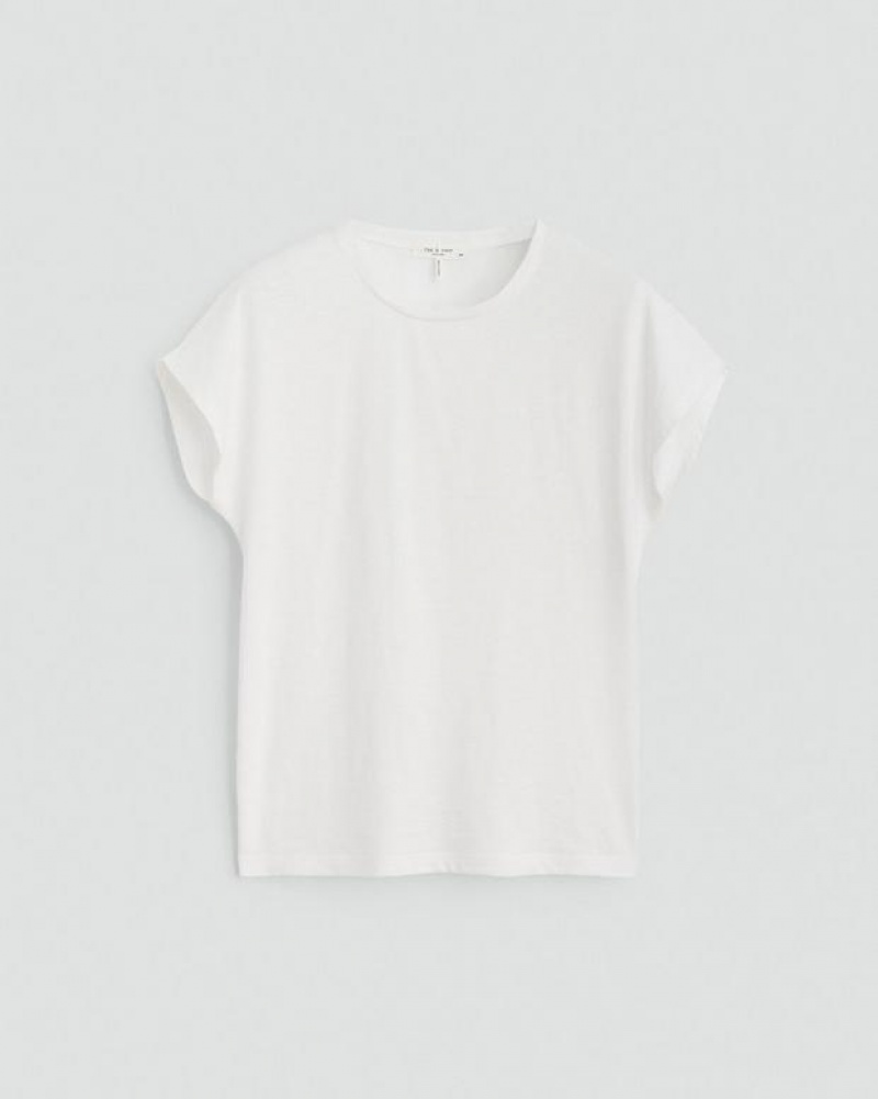 Women's Rag & Bone The Slub Pleated Tee Organic Pima Cotton T-Shirt White | 095MIPKOV