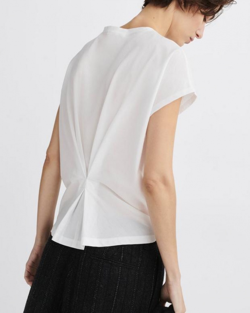 Women's Rag & Bone The Slub Pleated Tee Organic Pima Cotton T-Shirt White | 095MIPKOV