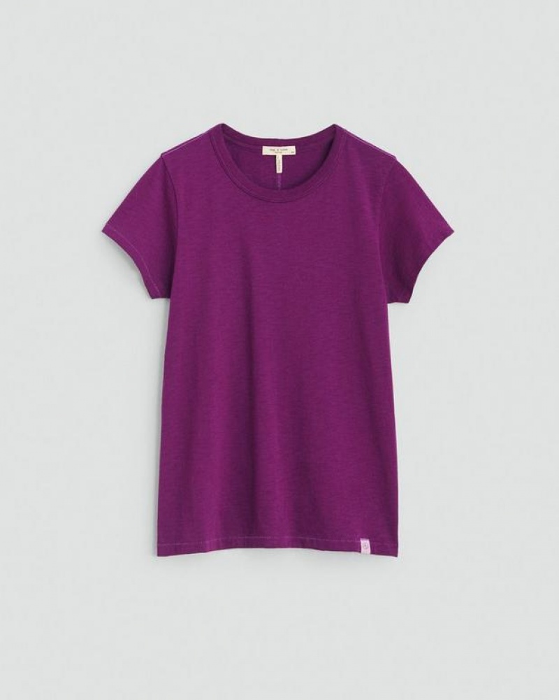 Women's Rag & Bone The Slub Tee Organic Pima Cotton T-Shirt Dark Purple | 506ITFAYB