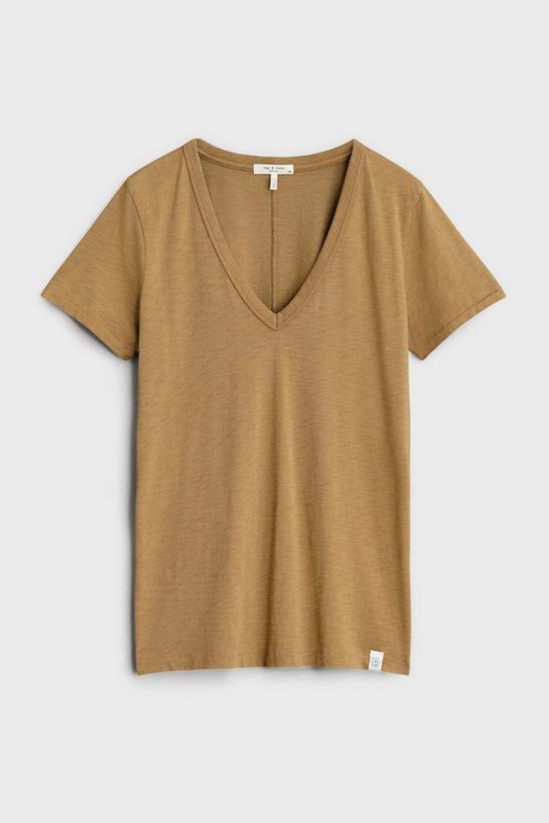 Women's Rag & Bone The Slub Vee Organic Pima Cotton T-Shirt Khaki | 460GRIHTN