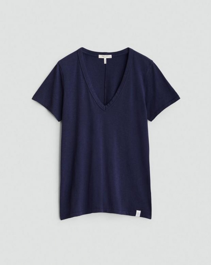 Women's Rag & Bone The Slub Vee Organic Pima Cotton T-Shirt Salute | 124ZNGOQK