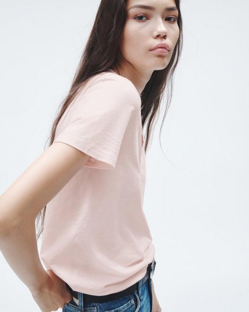 Women's Rag & Bone The Slub Vee Organic Pima Cotton T-Shirt Pink | 476EVHNBK