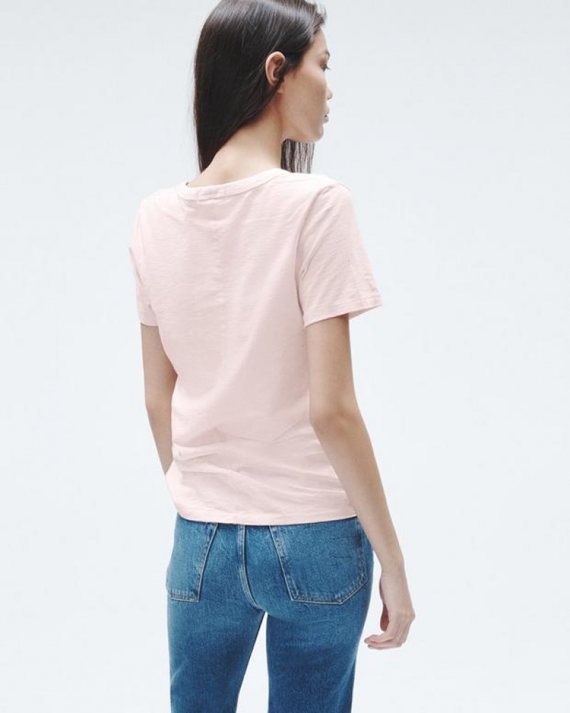 Women's Rag & Bone The Slub Vee Organic Pima Cotton T-Shirt Pink | 476EVHNBK