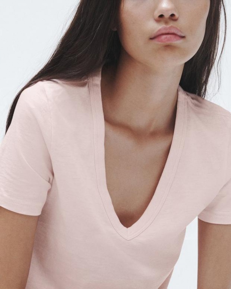 Women's Rag & Bone The Slub Vee Organic Pima Cotton T-Shirt Pink | 476EVHNBK