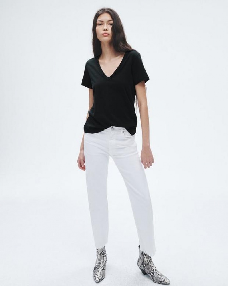 Women's Rag & Bone The Slub Vee Pima Cotton Tee T-Shirt Black | 657GZRMAO