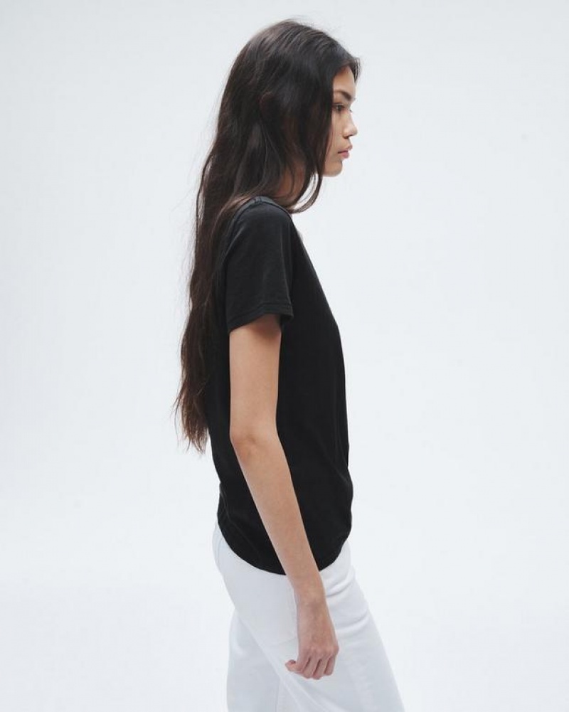 Women's Rag & Bone The Slub Vee Pima Cotton Tee T-Shirt Black | 657GZRMAO