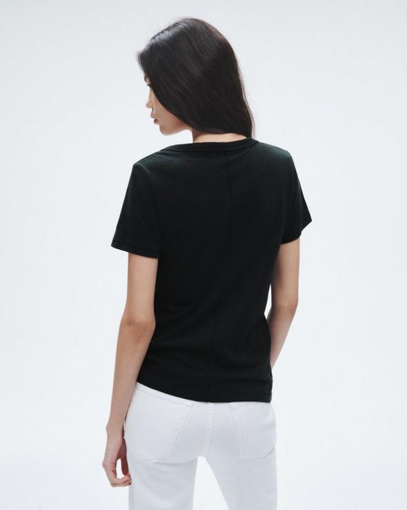 Women's Rag & Bone The Slub Vee Pima Cotton Tee T-Shirt Black | 657GZRMAO