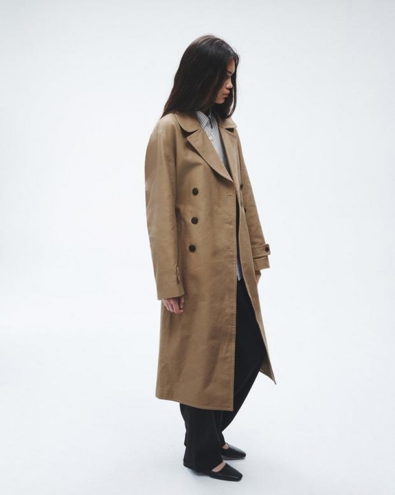 Women's Rag & Bone Theresa Cotton Trench Relaxed Fit Coats Brown | 875DUWZVR