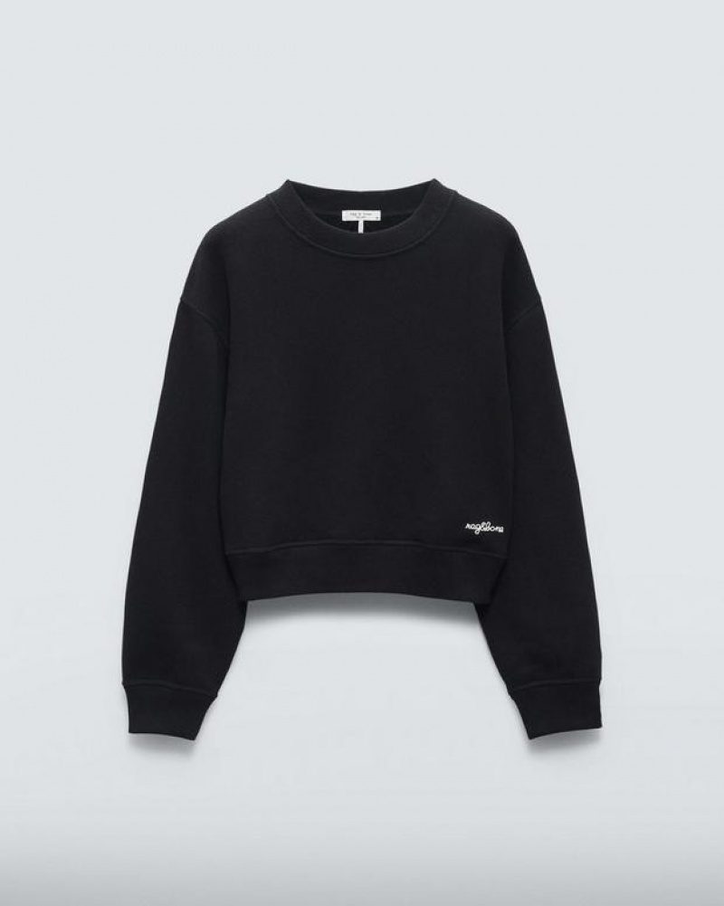 Women's Rag & Bone Vintage Terry Relaxed Fit Sweatshirts Black | 182UNYTAI