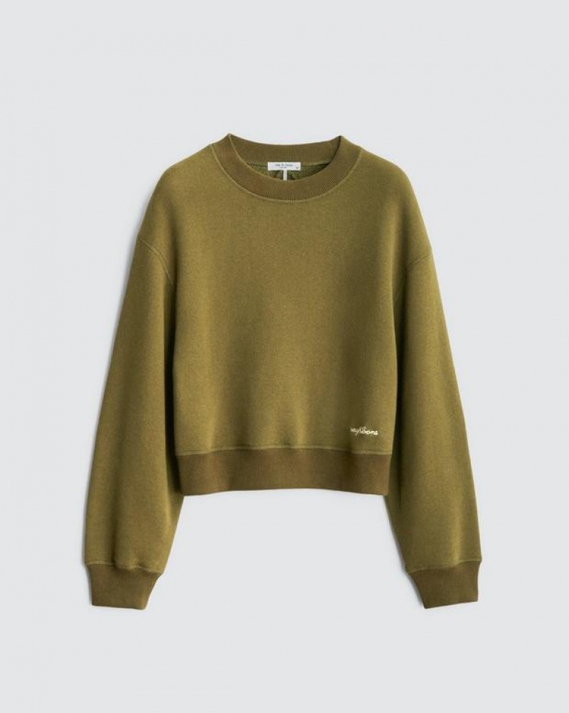 Women's Rag & Bone Vintage Terry Relaxed Fit Sweatshirts Olive | 159QHIEPZ