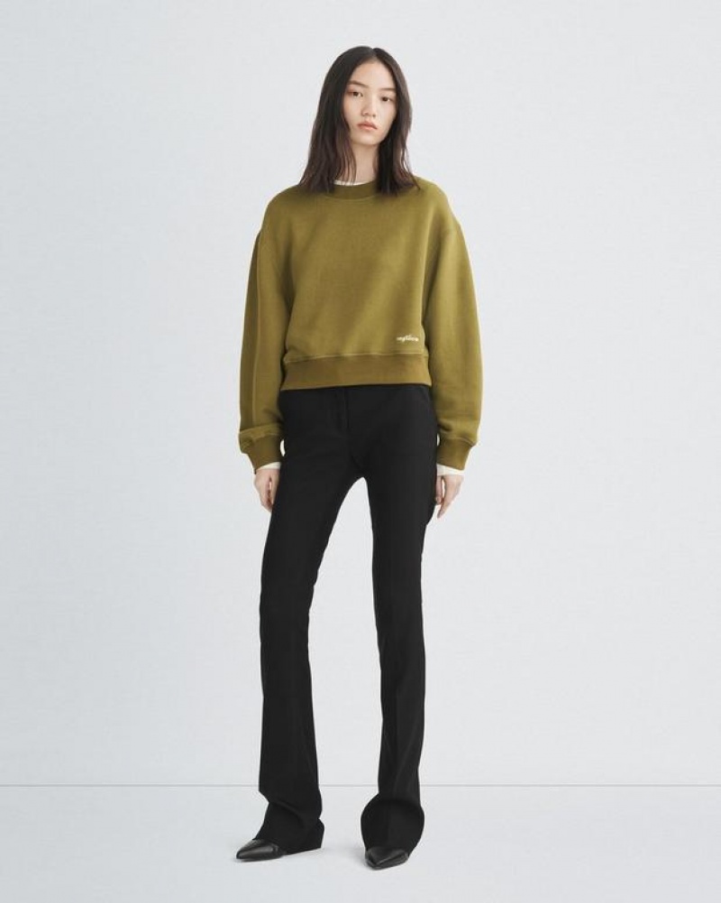 Women's Rag & Bone Vintage Terry Relaxed Fit Sweatshirts Olive | 159QHIEPZ