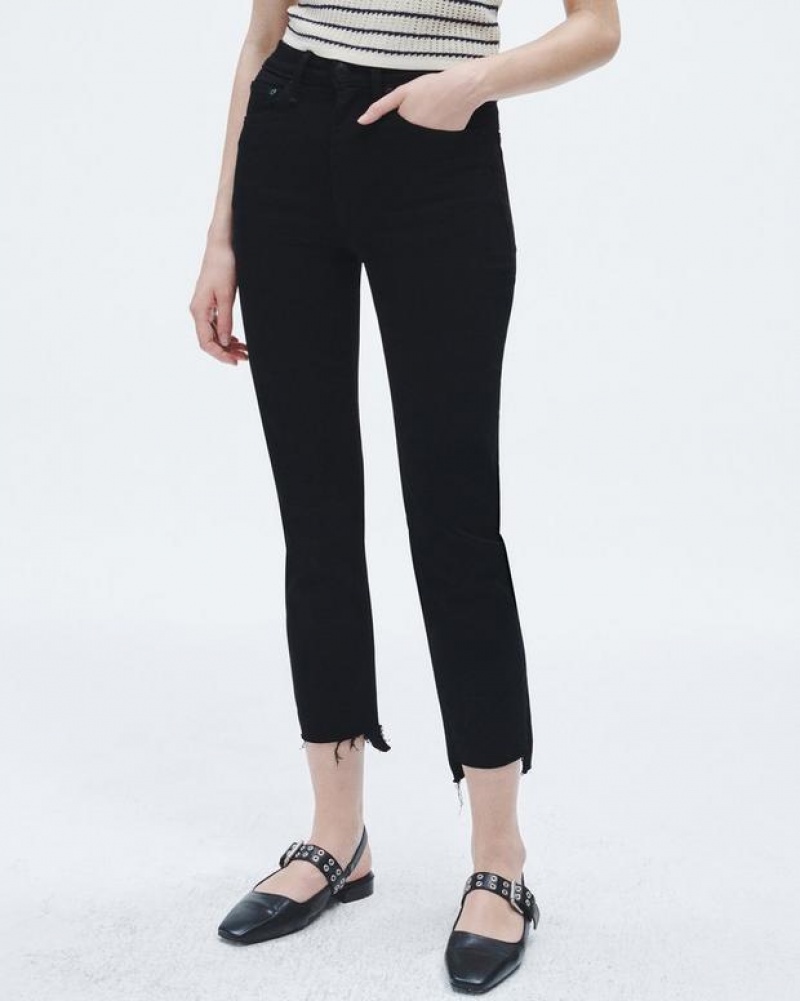 Women's Rag & Bone Wren Ankle Straight High-Rise Stretch Jeans Black | 927VRWGUD