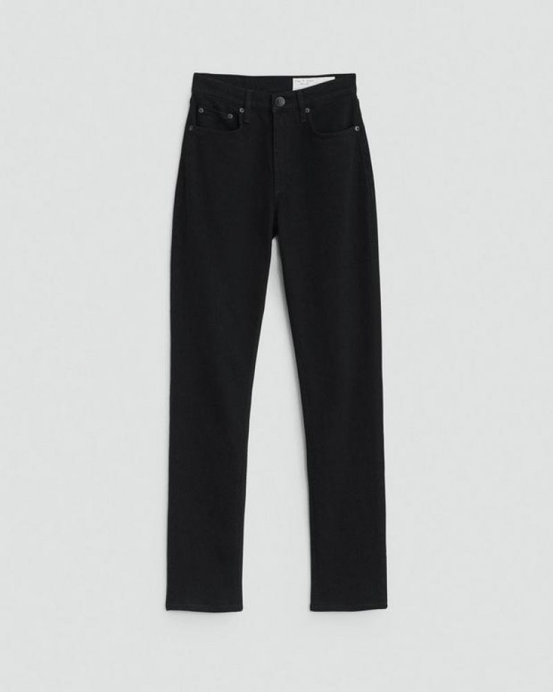 Women's Rag & Bone Wren Full Length Straight High-Rise Vintage Stretch Jeans Black | 731UPBQYV